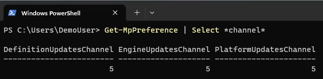 PowerShell output showing ring 4 device channels